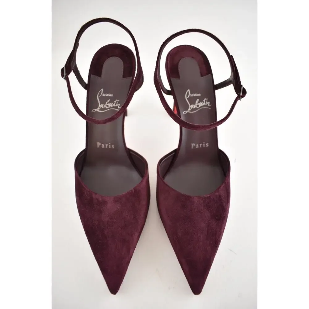 Christian Louboutin Condora Riviera 85 Amara Burgundy Ankle Strap Heel Pump 38.5
